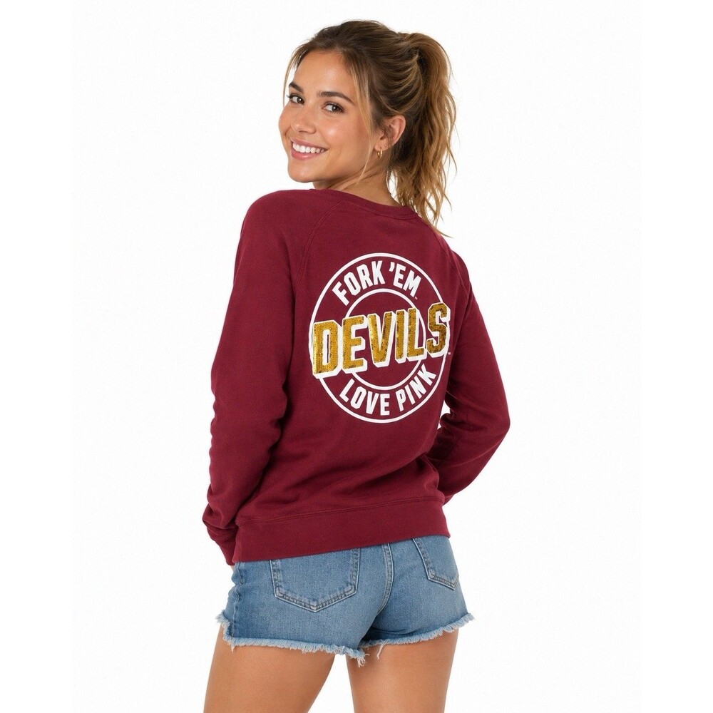 Victoria's Secret Pink Sequin Sweatshirt Arizona State ASU Devils Medium Maroon